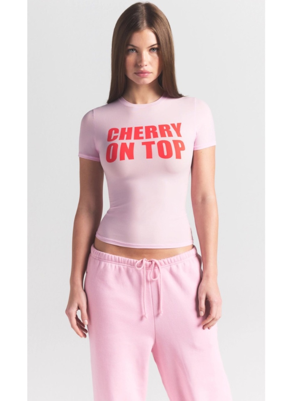 Skims Limited Baby Pink Cherry On Top T-Shirt - Picture 2 of 6